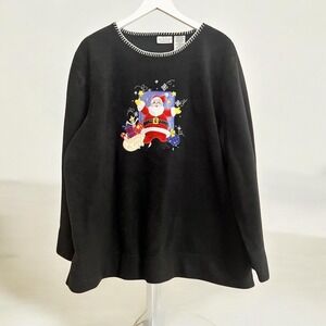 White‎ Stag Womens Pullover 22/24W Christmas Embroidered Sequin Fleece Sweater